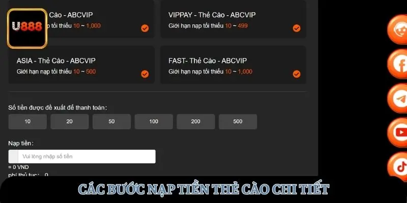 Các bước nạp tiền thẻ cào chi tiết
